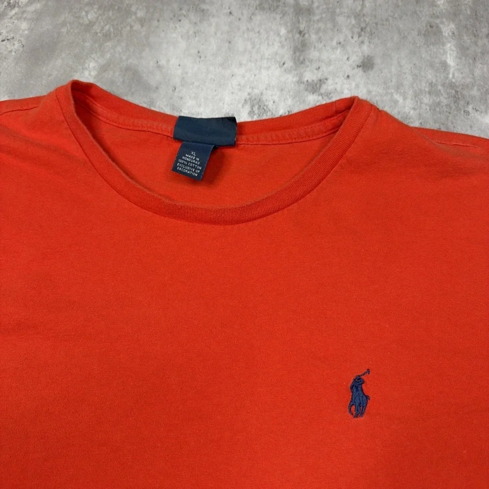 Vintage Polo Ralph Lauren T-shirt Orange Blue Pony XL Classic Retro Y2K